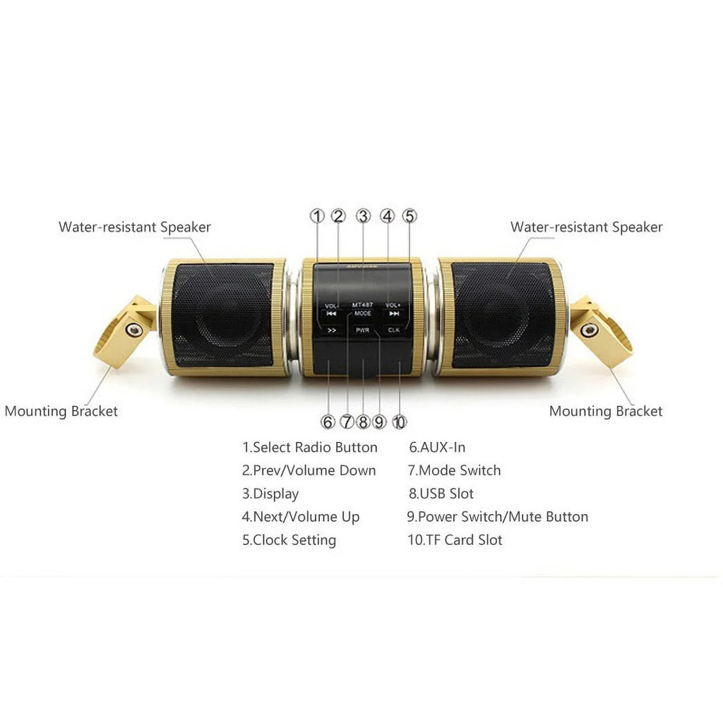 TF Bluetooth Stereo FM Motorcycle Motorbike Speaker Audio Radio Card USB MP3 Waterproof Resistant Player V2.1+ EDR