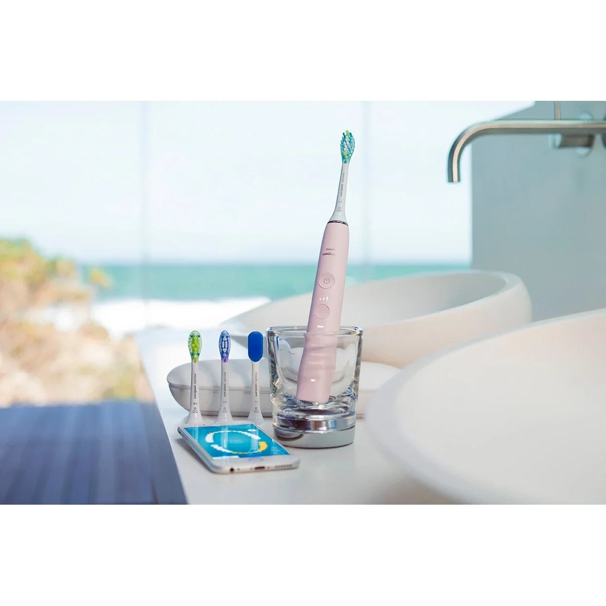 9500 Power DiamondClean Smart Philips Sonicare Electric Pink, Rechargeable Toothbrush, HX9924/21