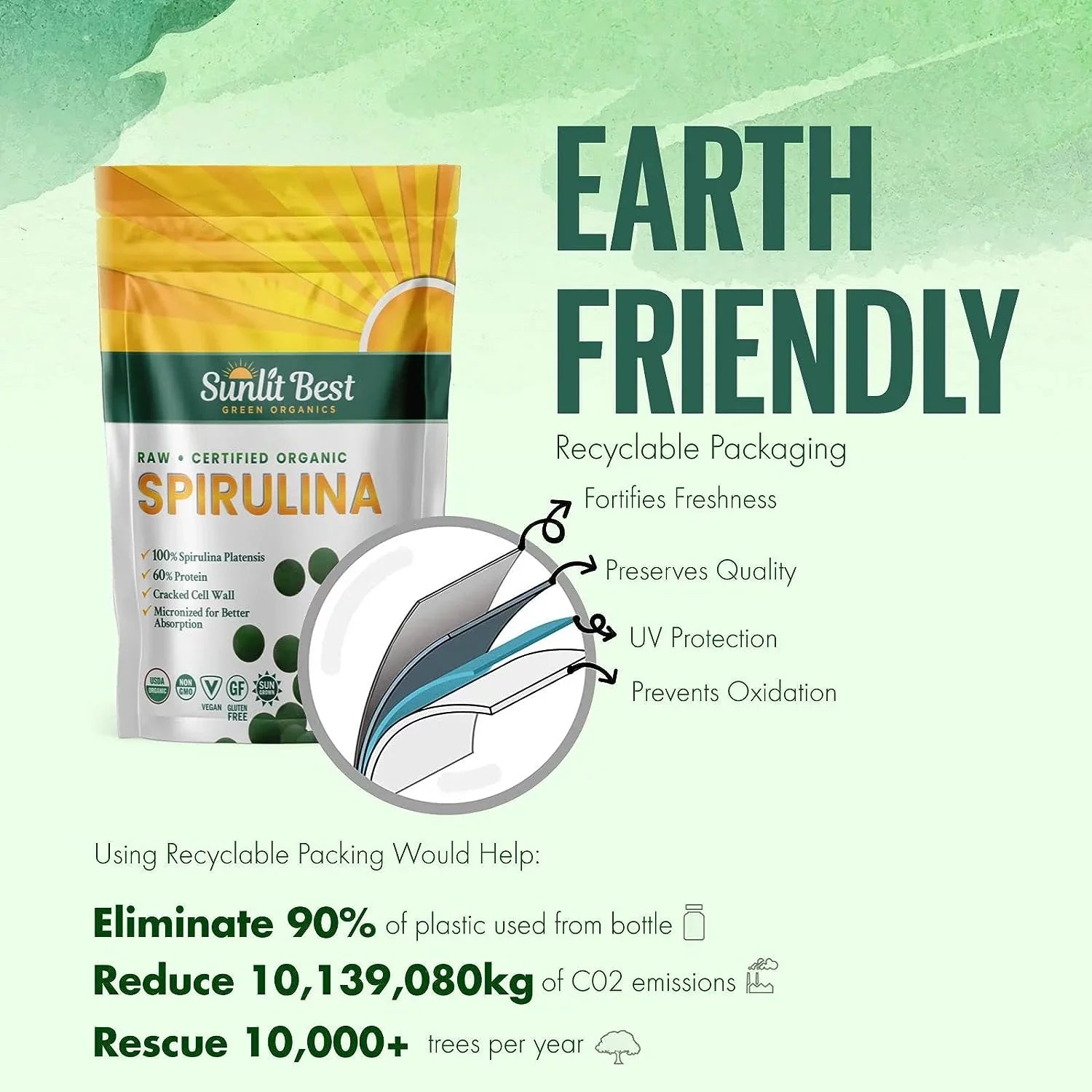 Vegan Sunlit Best Support, - USDA Protein Spirulina Supplements Organic Super High Health & - Tablet Superfood Chlorophyll, Energy Natural Greens for Immune Non 1000 with GMO, Tab Gut & Tablets Drink