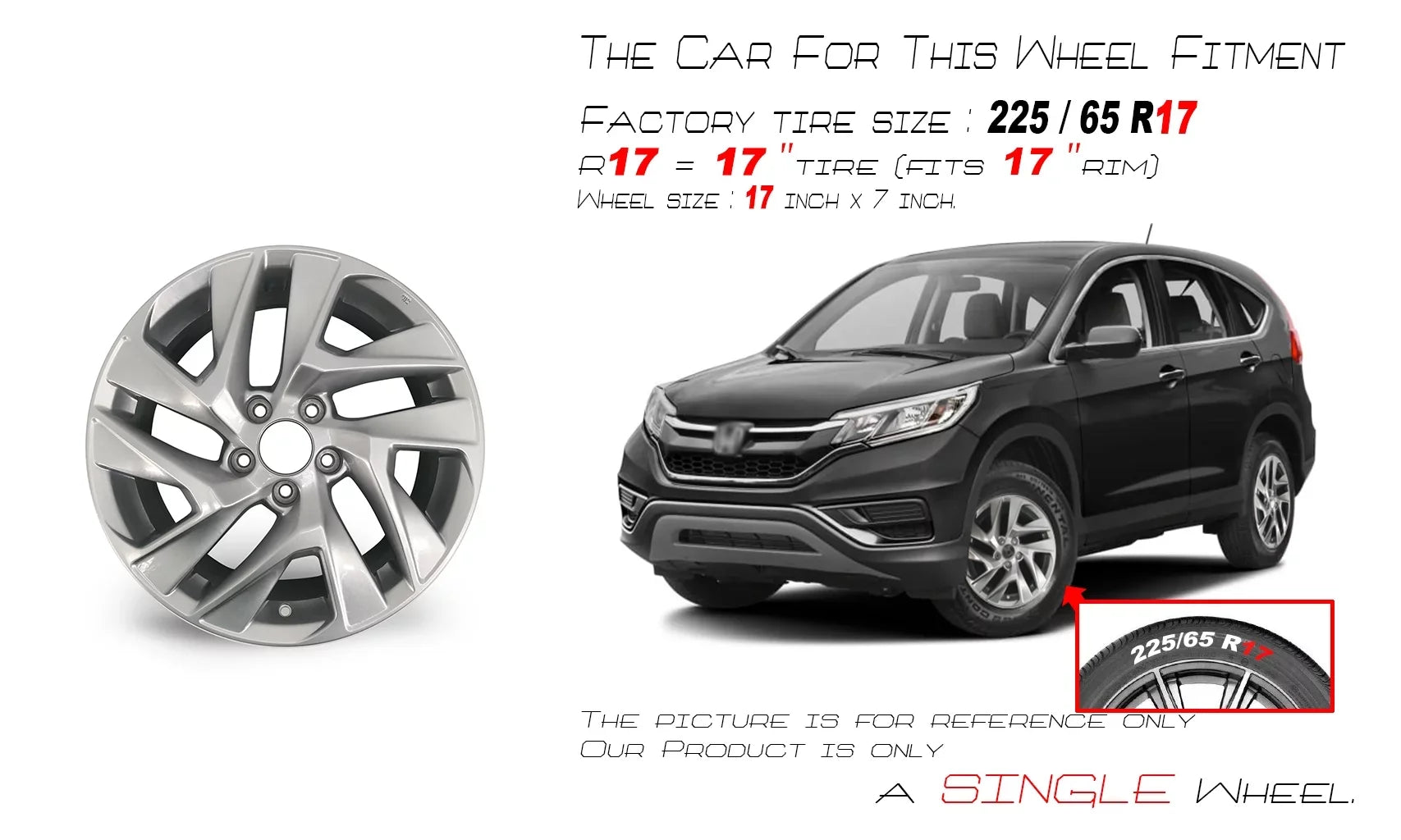 Automotive Twisted grade Wheel Rim for x CR-V Honda Silver 2016 2015, Velospinner Replacement Brand Alloy spoke 17" OEM New 7" Single 64069A