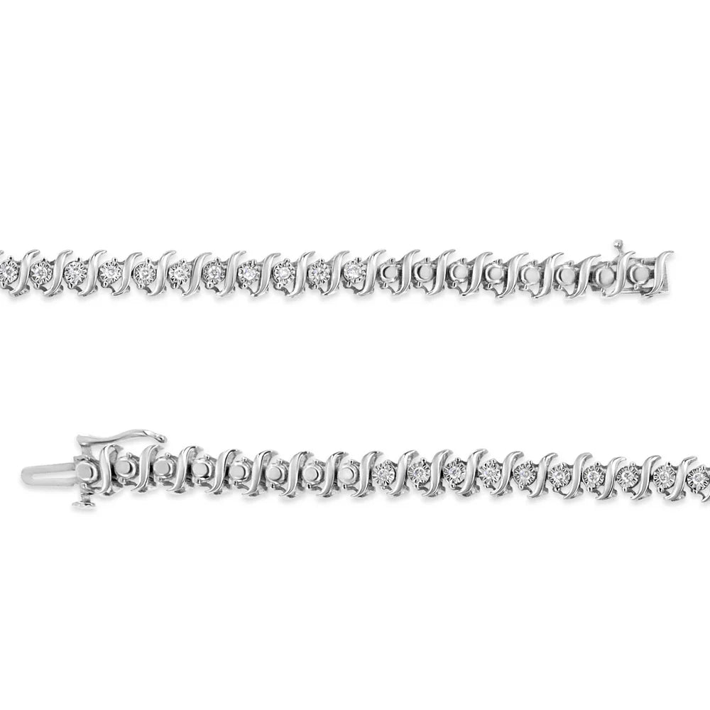 Silver - (J-K Clarity) Sterling 7.50 Link Bracelet - Tennis Set 1/2 .925 dimension Diamond "S" Color, Miracle I2-I3 Cttw