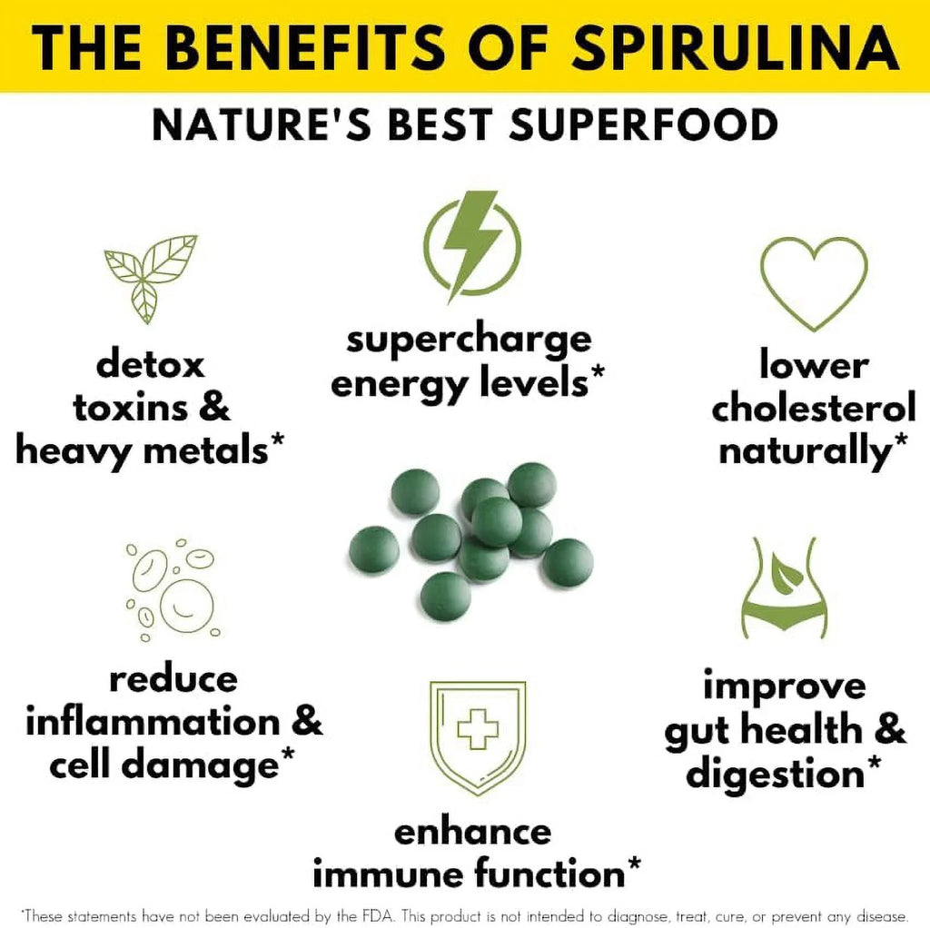 Vegan Sunlit Best Support, - USDA Protein Spirulina Supplements Organic Super High Health & - Tablet Superfood Chlorophyll, Energy Natural Greens for Immune Non 1000 with GMO, Tab Gut & Tablets Drink