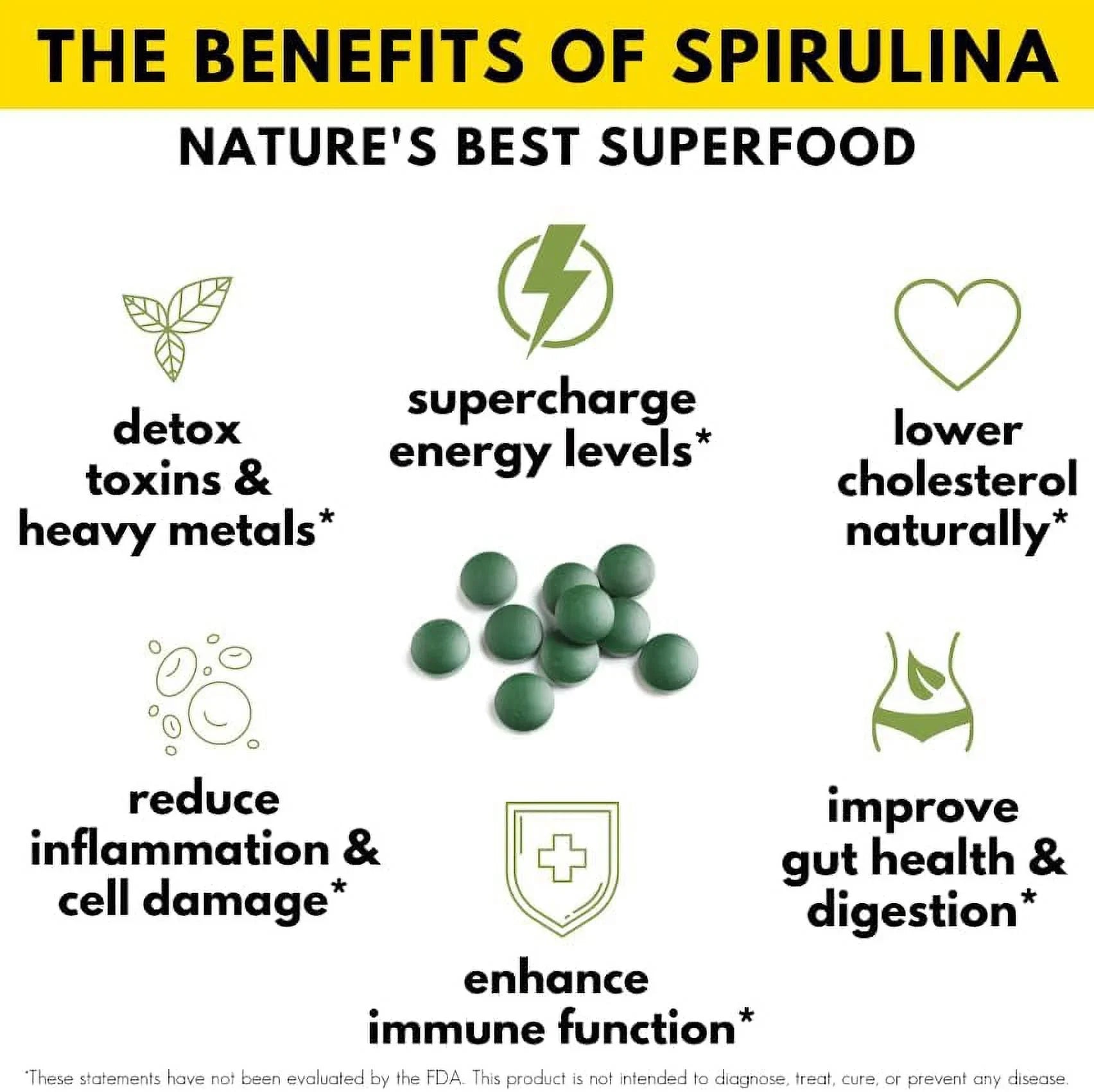 Vegan Sunlit Best Support, - USDA Protein Spirulina Supplements Organic Super High Health & - Tablet Superfood Chlorophyll, Energy Natural Greens for Immune Non 1000 with GMO, Tab Gut & Tablets Drink