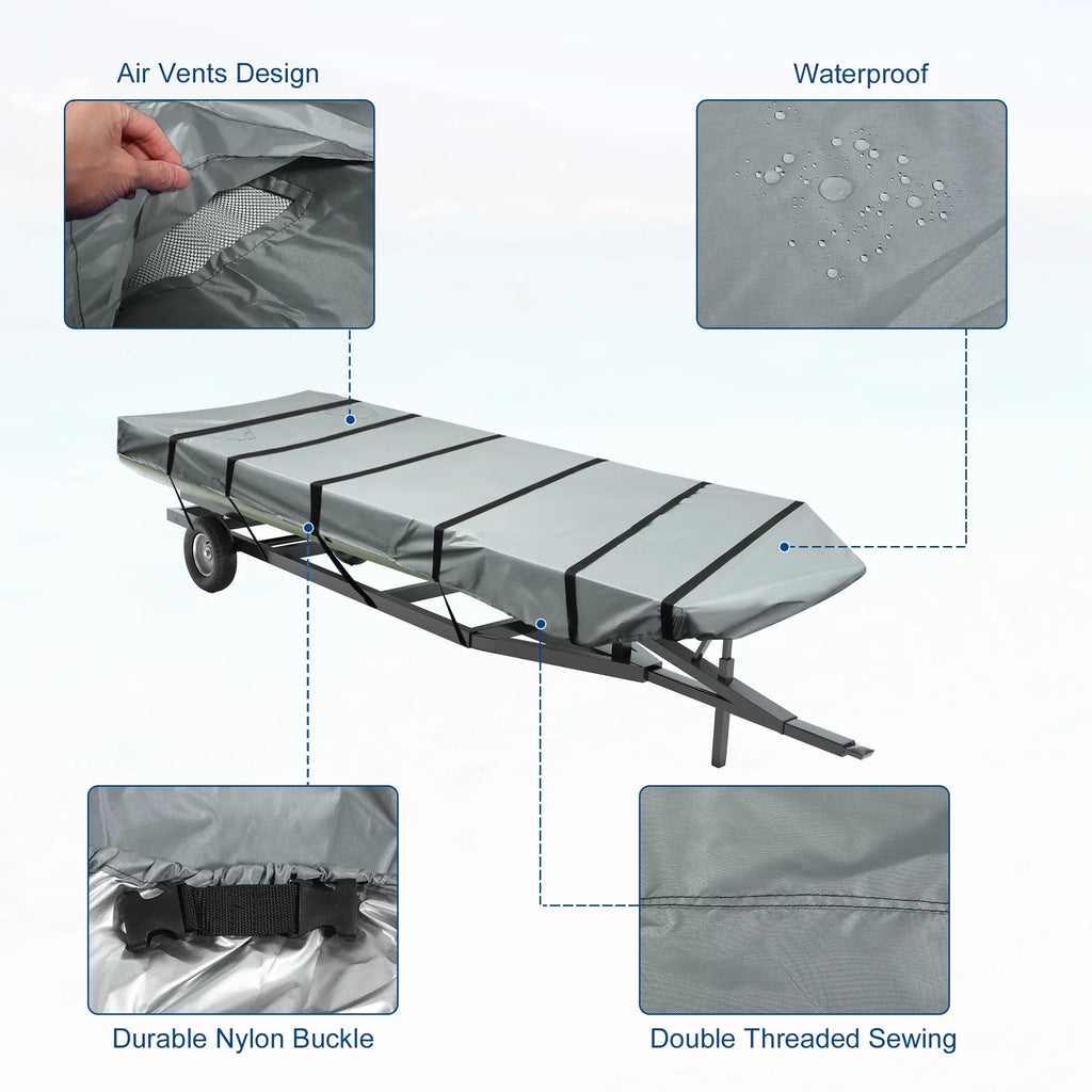 Set Air Polyester Resist Unique Boat Waterproof Gray 210D Sunshine Vents Cover Bargains 12"-14"x56" Boat Cover 1 Jon