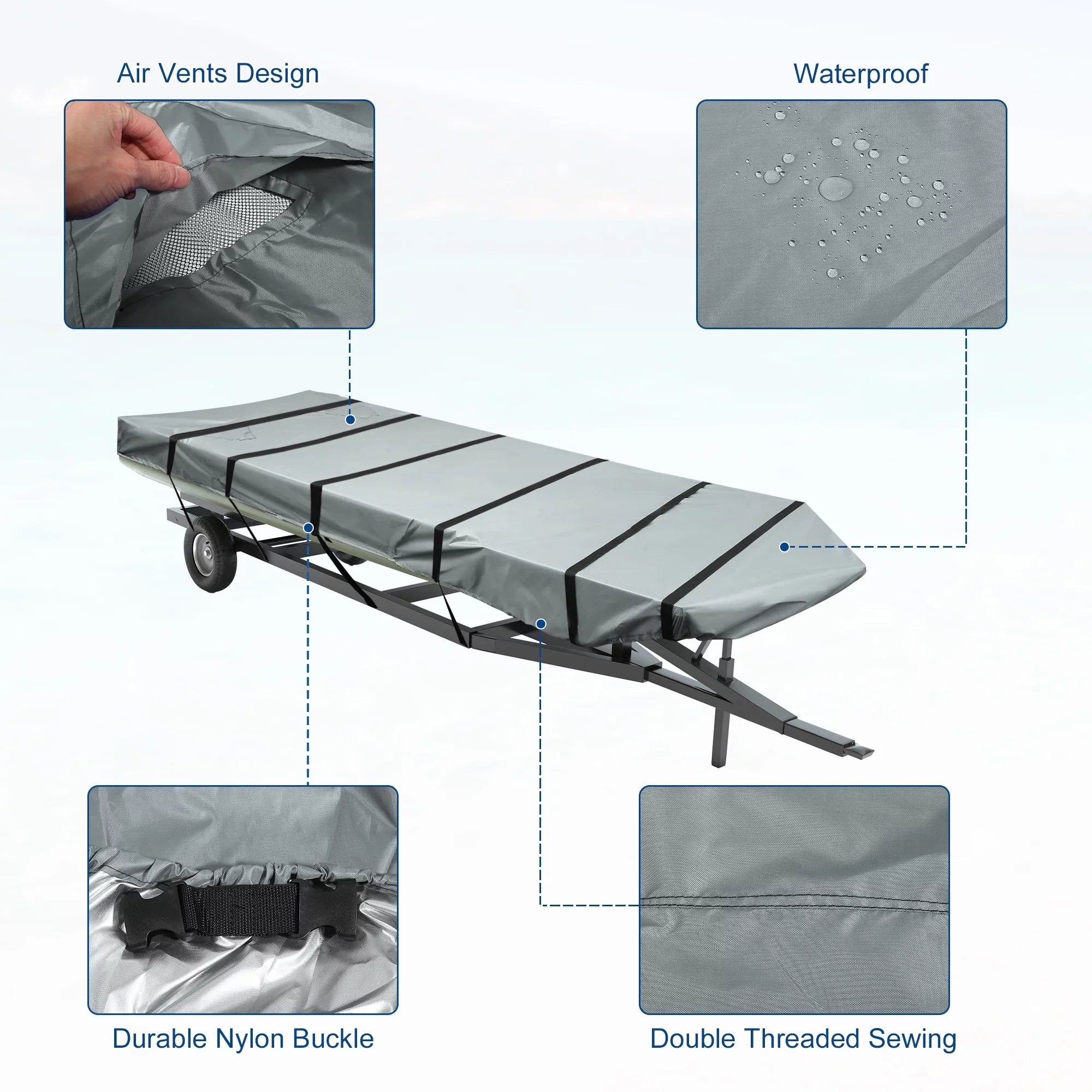 Set Air Polyester Resist Unique Boat Waterproof Gray 210D Sunshine Vents Cover Bargains 12"-14"x56" Boat Cover 1 Jon