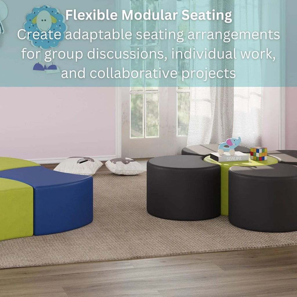 Tot Modular Flexible Seating, Classroom Furniture Mate Versa 12" Stools, Soft Round Pistachio