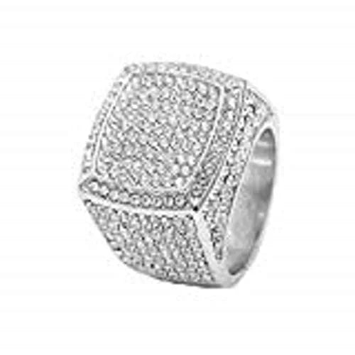 Chain w/Cuban Mens Bezel Ring with Iced Rocks Charles Raymond - Bracelet Roman Out Big Dial ST10327SET3PC - Watch Numerals Fully & (10,Silver)
