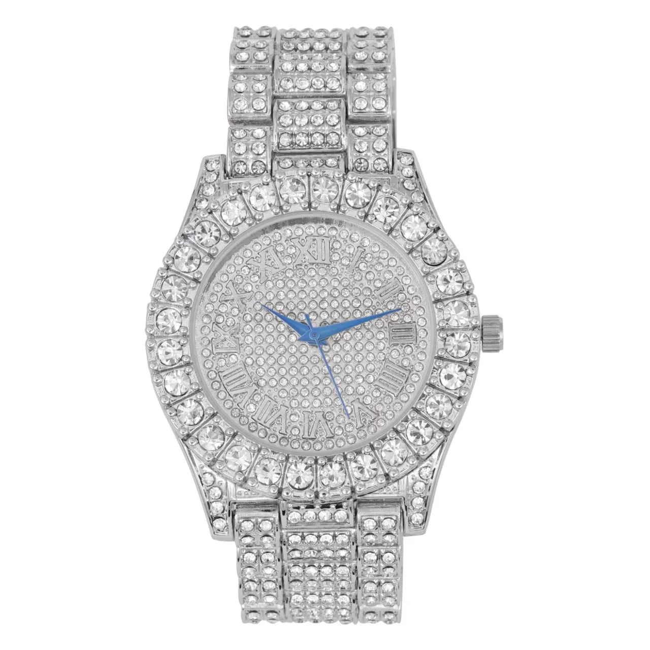 Chain w/Cuban Mens Bezel Ring with Iced Rocks Charles Raymond - Bracelet Roman Out Big Dial ST10327SET3PC - Watch Numerals Fully & (10,Silver)