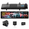 32GB 11" , Dash Screen Free Mirror Cars, UHD Vision Full Dash Card Rearview Touch GPS Cam, Dash Mirror 2.5K Camera for Rear and View REDTIGER with 4K Rear Front Night Camera