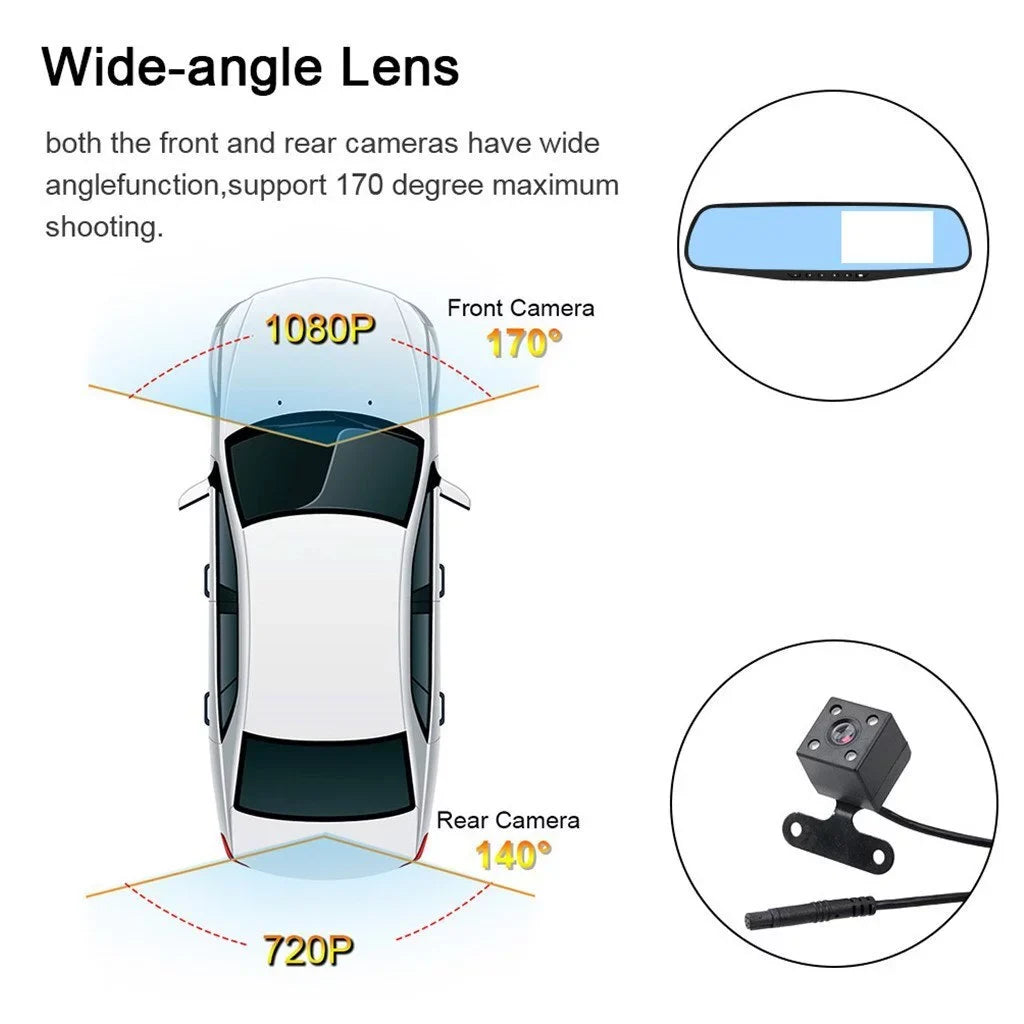 Lens 4.3" Pack for Night Monitor, 1080P Angle Detection,G-sensor Trucks,170°Wide Cars Car Front Car DVR Camera Cam Cam Vision,Parking 1 Monitor,Motion Dual Dash Rear Rearview Mirror