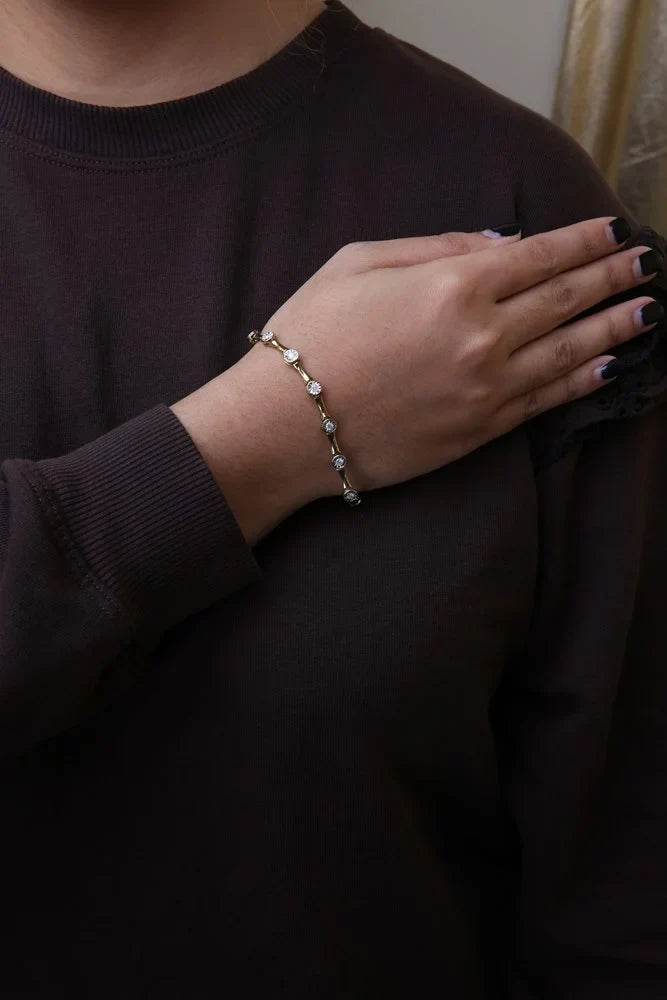 Set Round design cut Station Womens Brilliance Cttw Box - dimension Miracle Yellow Gold Haus Clasp Sterling .925 Color, 7" Link I3 Bezel 10K Clarity) 1.0 Bracelet Silver Plated of (H-I Diamond
