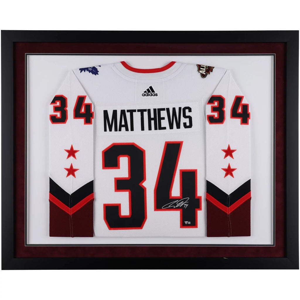 Autographed White Deluxe Framed Maple NHL Auston Authentic Leafs Toronto All-Star Game 2022 Matthews Jersey