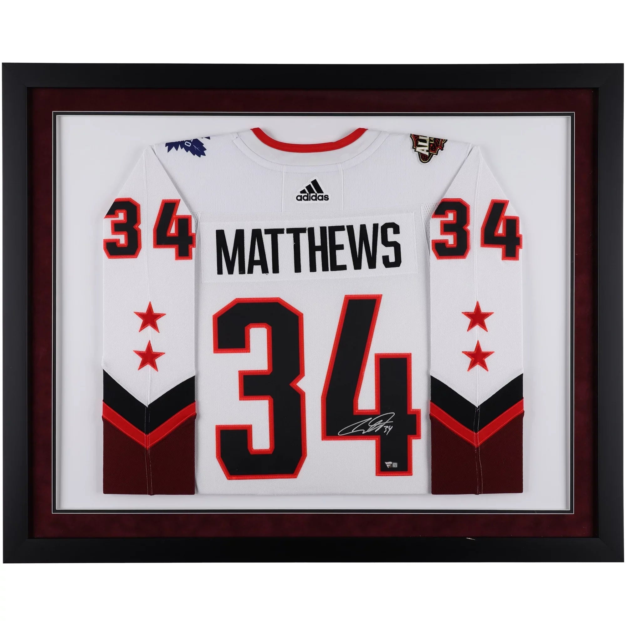 Autographed White Deluxe Framed Maple NHL Auston Authentic Leafs Toronto All-Star Game 2022 Matthews Jersey
