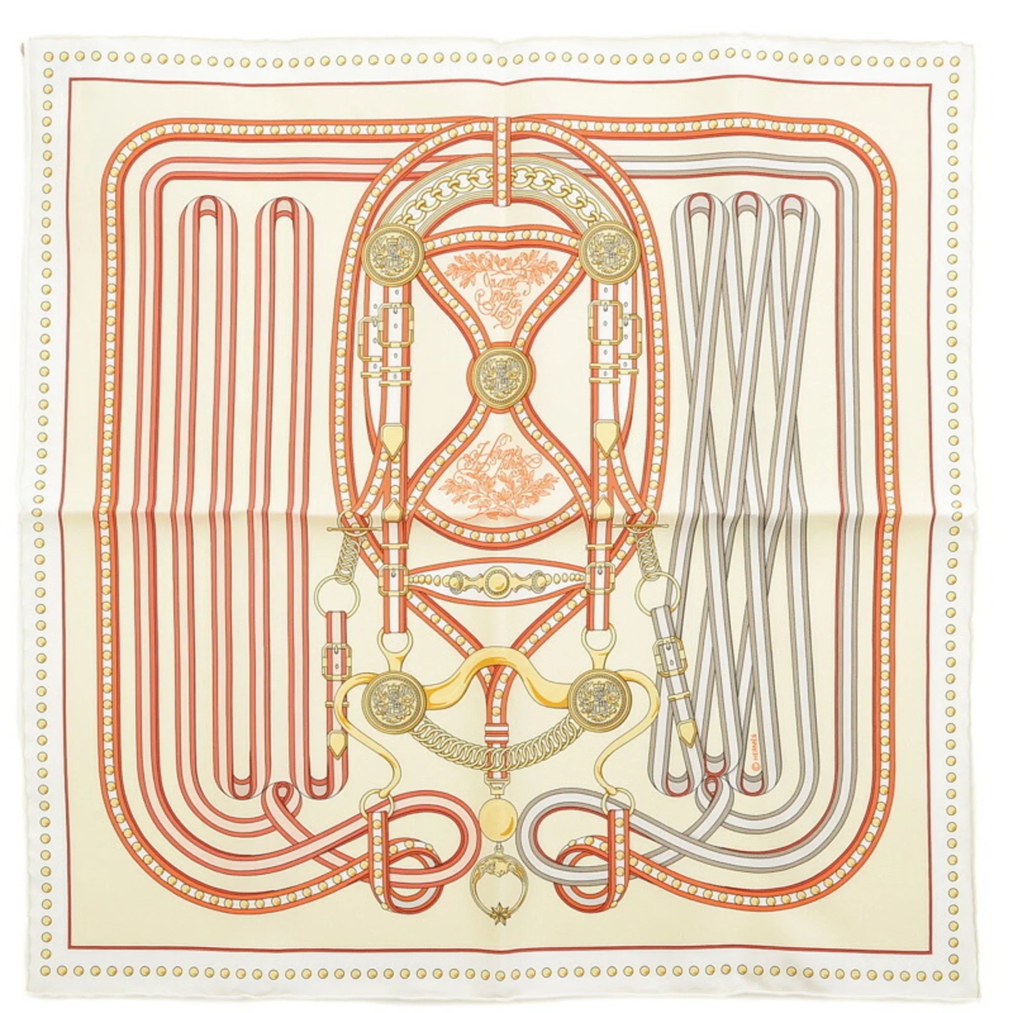 Orange White Hermes Carre 45 (Like New) Scarf Tralala Gavroche Grand Pre-Owned Cream