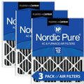3 MERV 20x20x2 Pleated Nordic Pure Plus Air Furnace Pack Filters Carbon 12