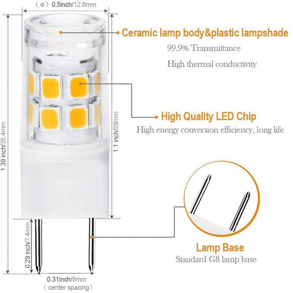 White 120V for JCD G8 Watts LED Xenon Type Halogen Warm of 10PCS) Counter G8 Warm Bulb Light Kitchen 10(G8 LED 20W Base Lighting.Pack 3000K - 2.5 White ETHT Bulb Bi-pin Replacement Under Base ETHT