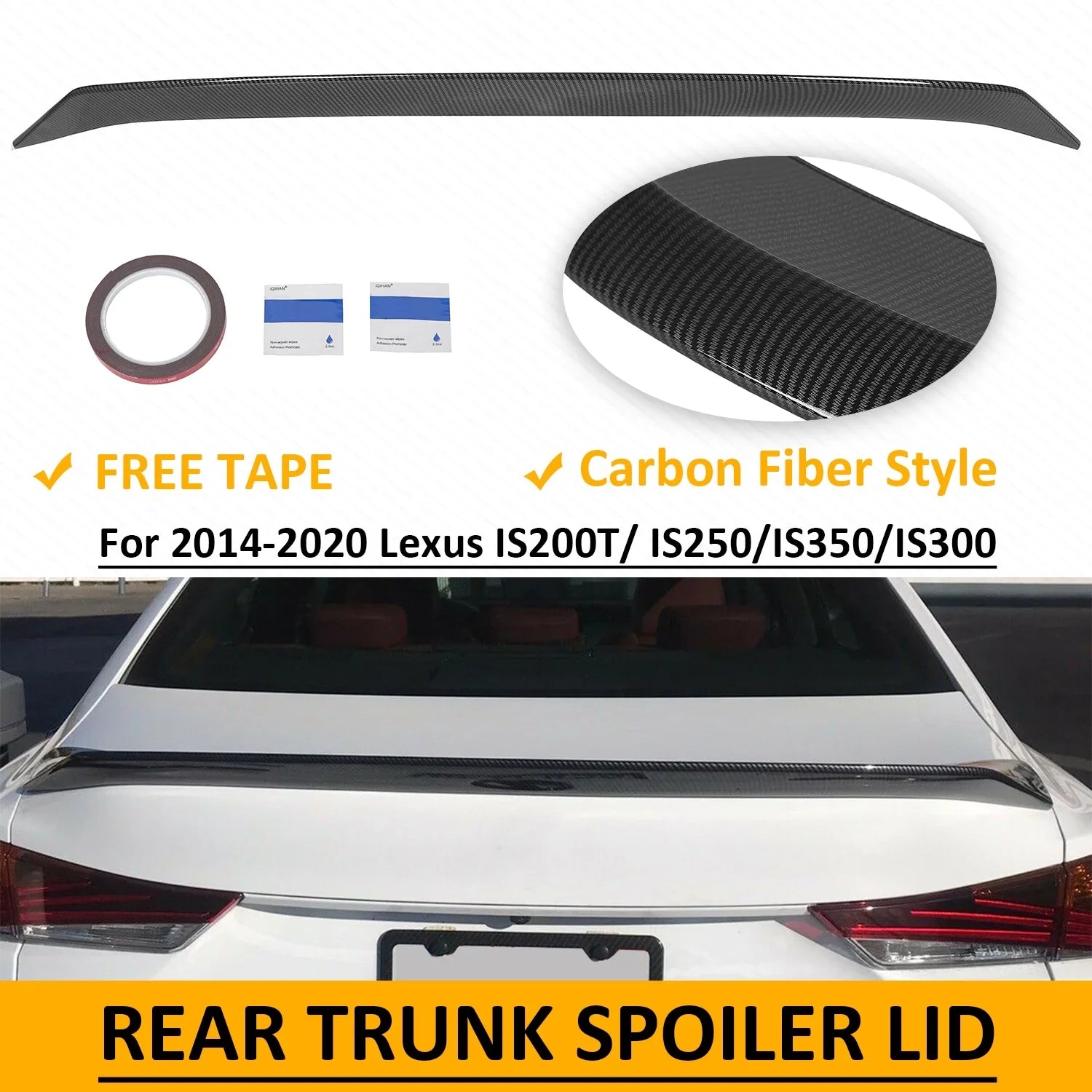 with Fiber Trunk Wing | IS300 Plastic IS350 Rear 14-20 IS250 Lid Durable IS200T Spoiler Lexus Kojem design Carbon Compatible