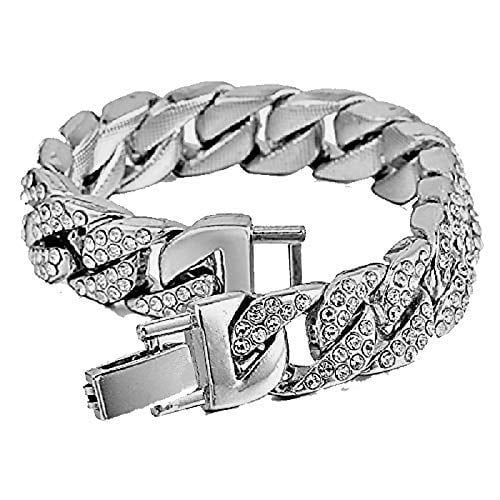Chain w/Cuban Mens Bezel Ring with Iced Rocks Charles Raymond - Bracelet Roman Out Big Dial ST10327SET3PC - Watch Numerals Fully & (10,Silver)