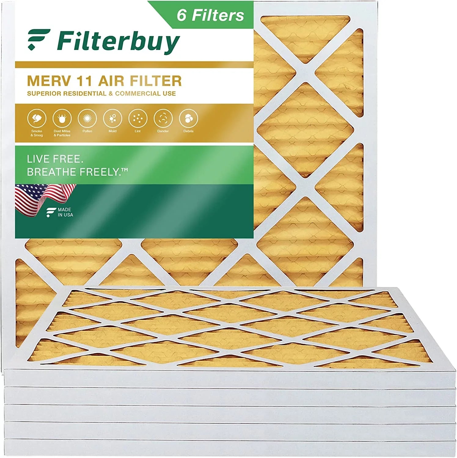 Air Filterbuy Pleated MERV AC 11 HVAC (6-Pack) 12x12x1 Filters Furnace