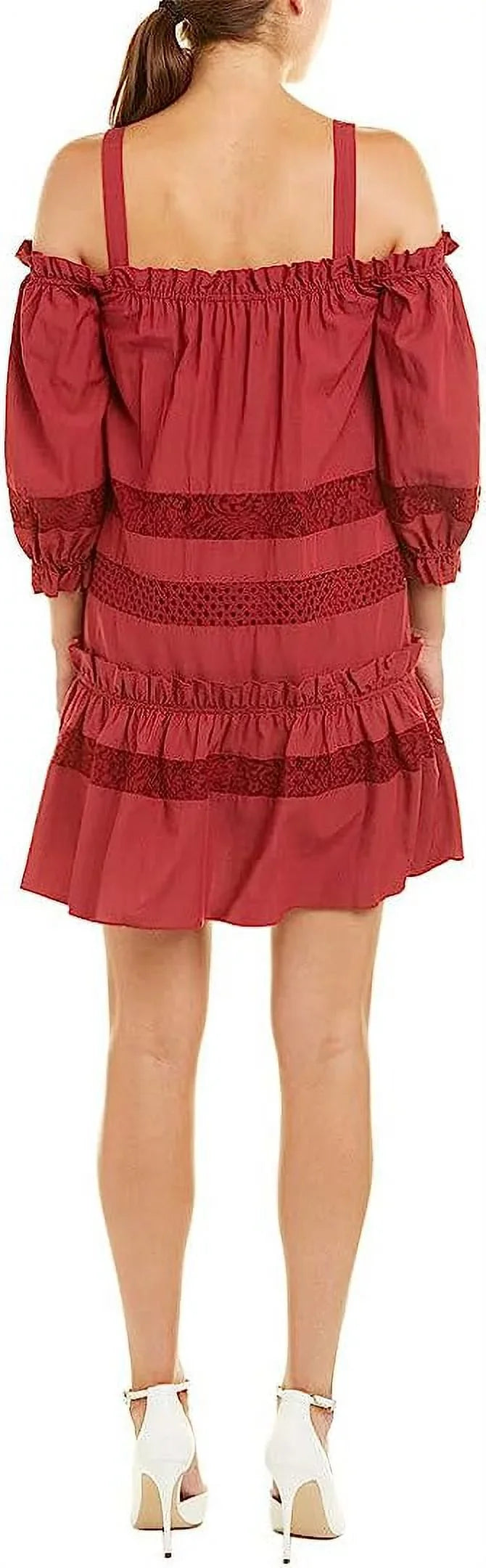 XS Cold Shoulder BCBGMax outfit, Lace TIBETAN Azria Women's Insert RED,
