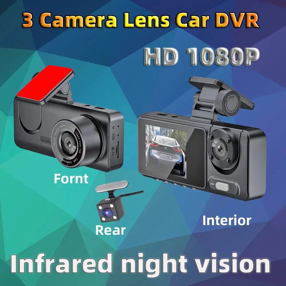 Video Front/Rear/Inside Dash Camera Car Cam Lens HD G·PEH 1080P G-sensor Dual Recorder