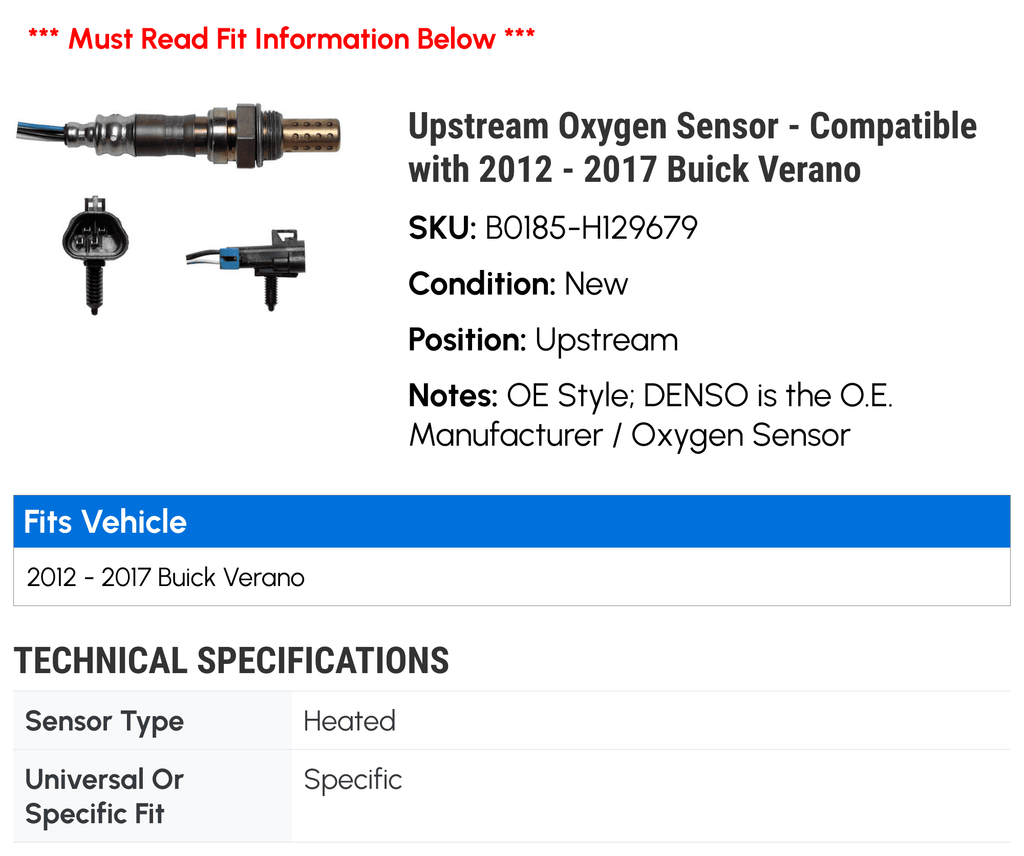 Buick 2013 - 2012 2015 - Sensor with Verano Upstream Oxygen 2016 2014 Compatible 2017