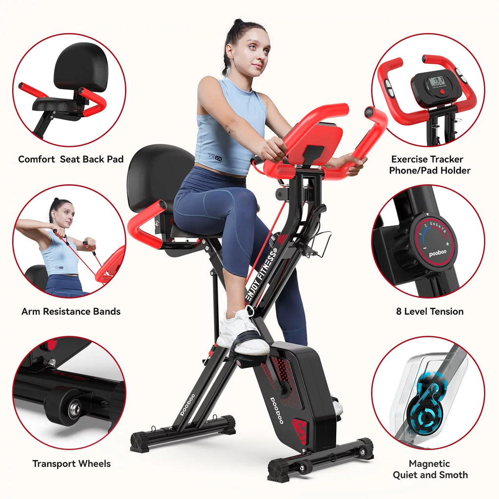 Exercise Quiet Bike Bike Bands Stationary Magnetic 360 Resistance Arm Pooboo lbs Exercise Bike Bikes Workout with Folding Home 3-in-1