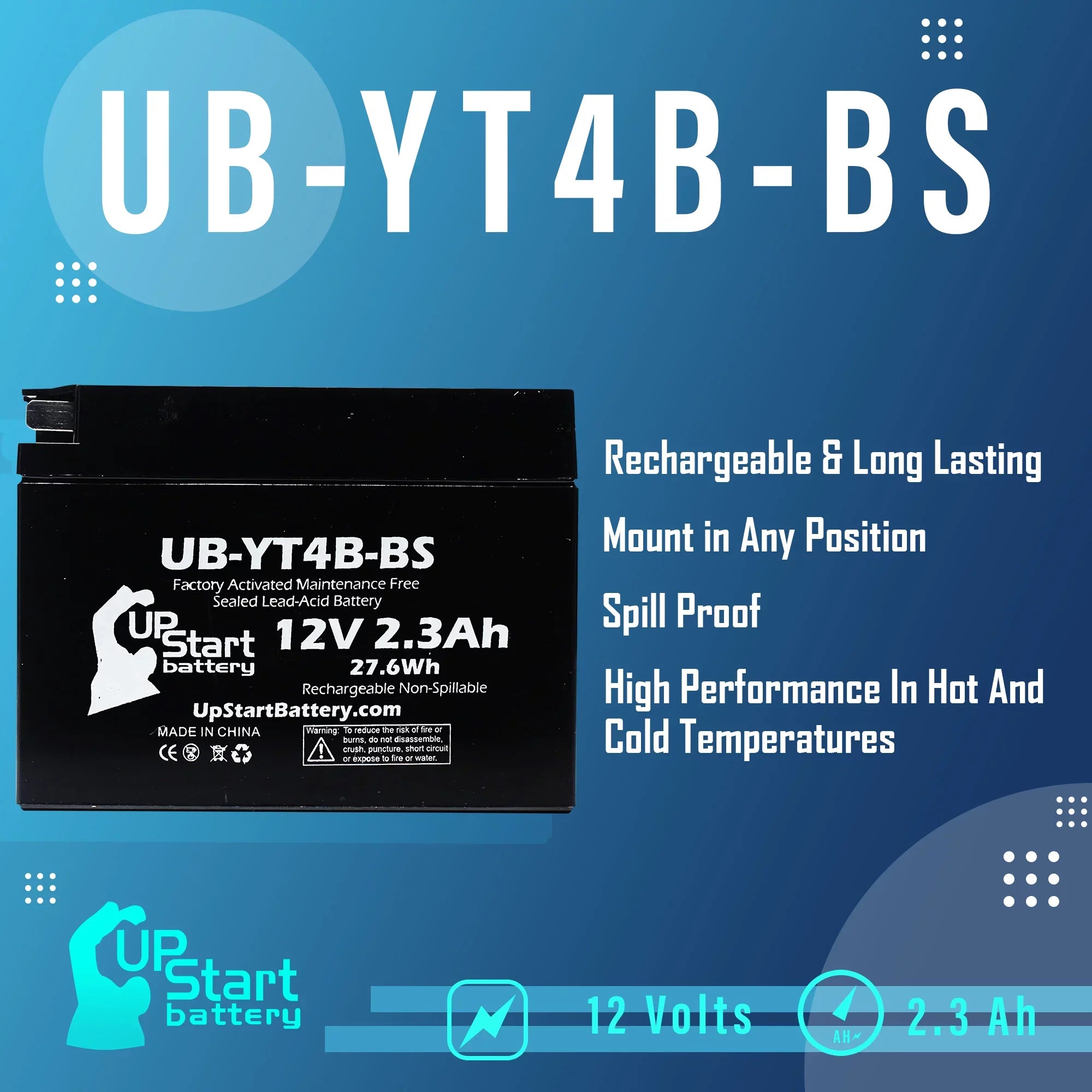 Maintenance UB-YT4B-BS Factory 2012 for 12V, Replacement SR400 - (FI) Motorcycle Battery 2.3Ah, Free, 400CC Battery 3-Pack UpStart Yamaha Activated,