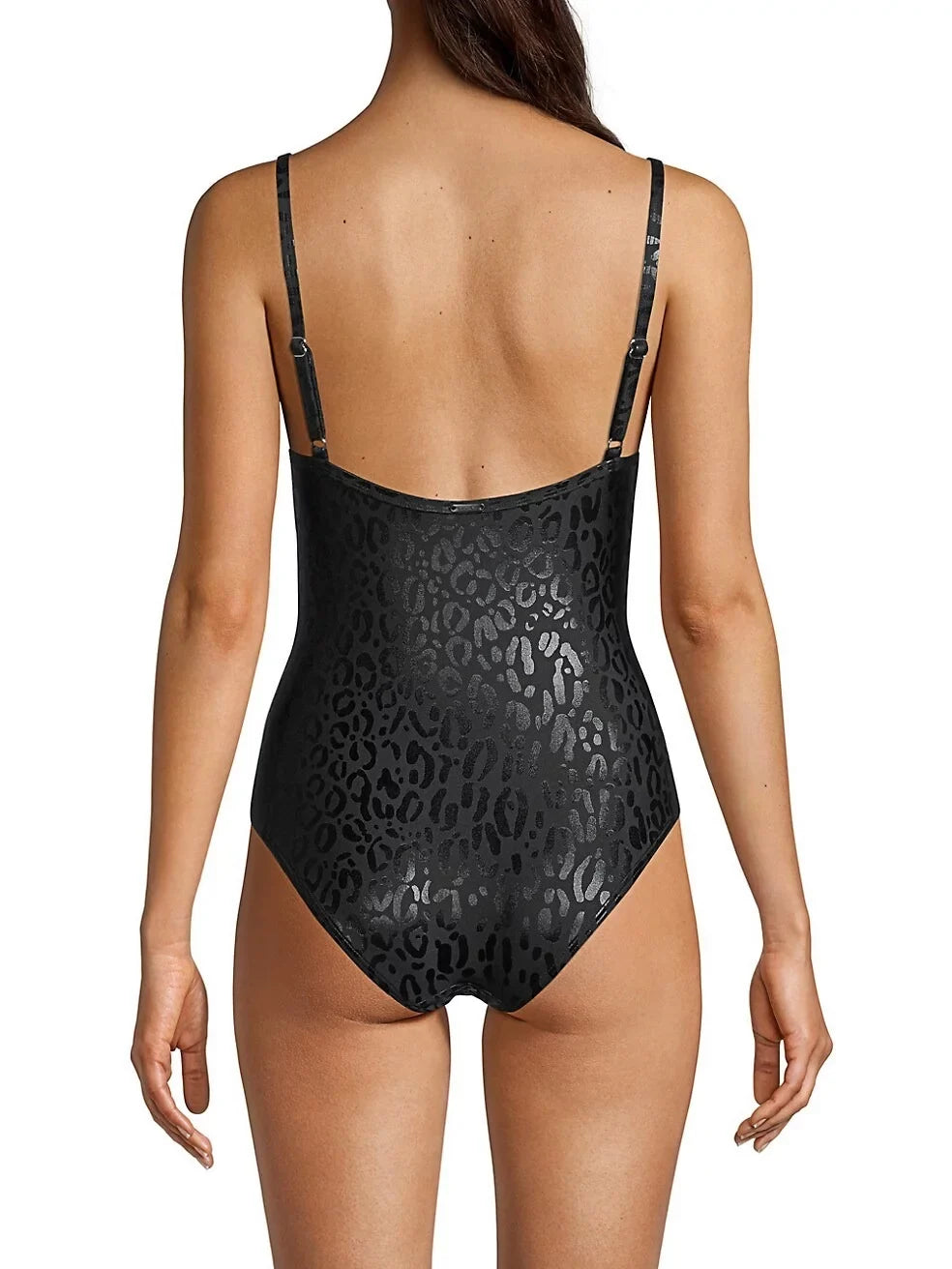 BLACK DKNY Leopard-Print Swimsuit, US One-Piece Small