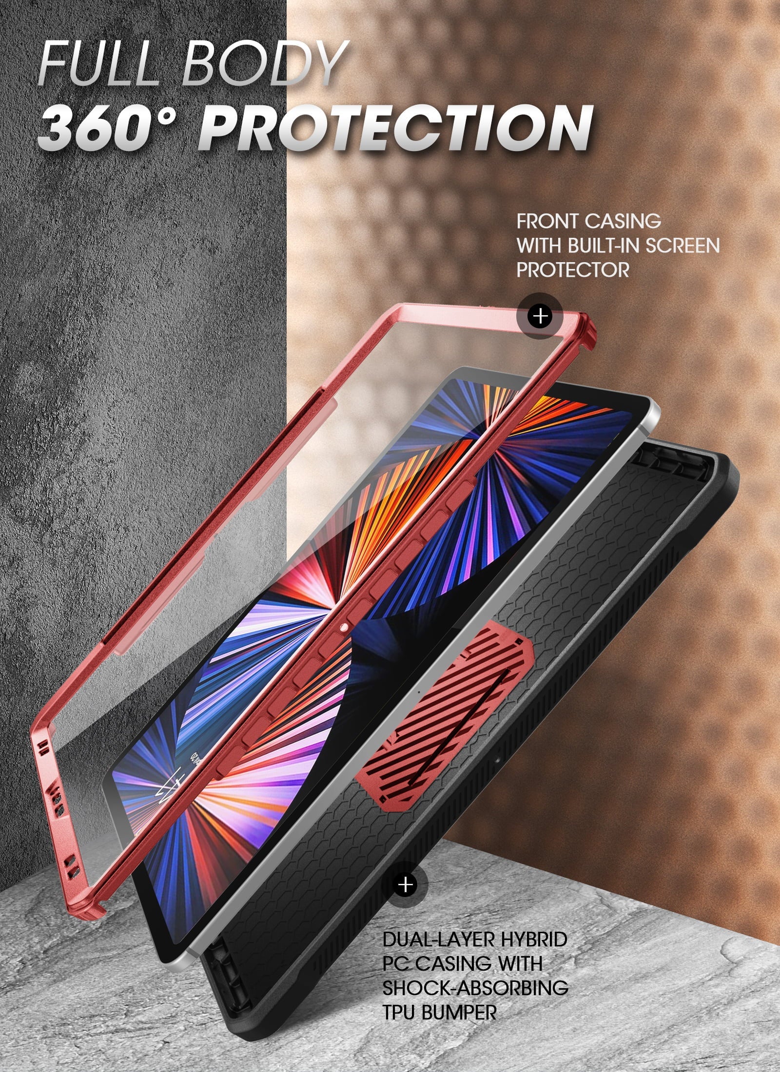 Beetle 12.9 Kickstand Pencil (2021 with SUPCASE Rugged Inch Full-Body (Ruddy) Built-in Support Unicorn Protector iPad Screen 2020), / Charging Case for Series Protective Pro Case Pro