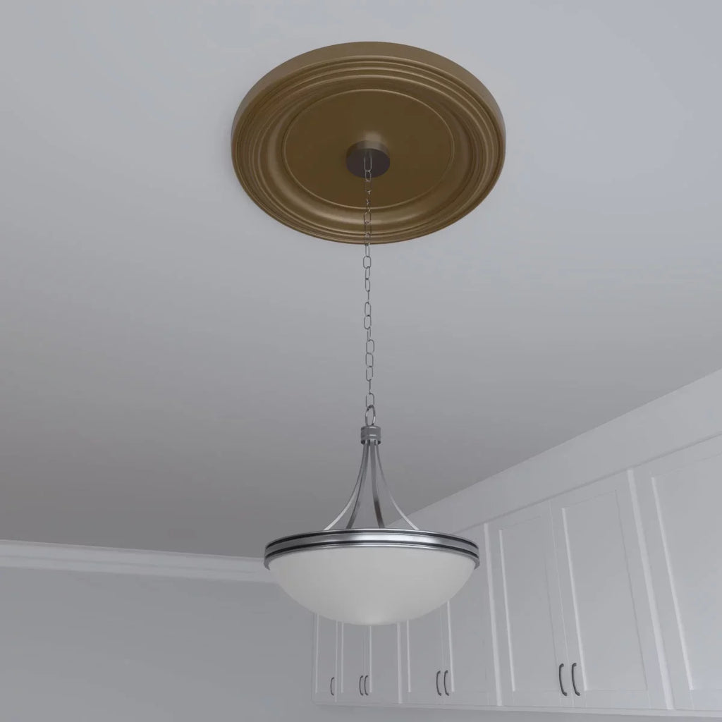 1/2"ID Ekena Millwork 3 Thermoformed 1 Canopies 22"OD x x to Gold Metallic (Fits Traditional Rush Ceiling 1/2"P Medallion PVC 13 1/2"), up