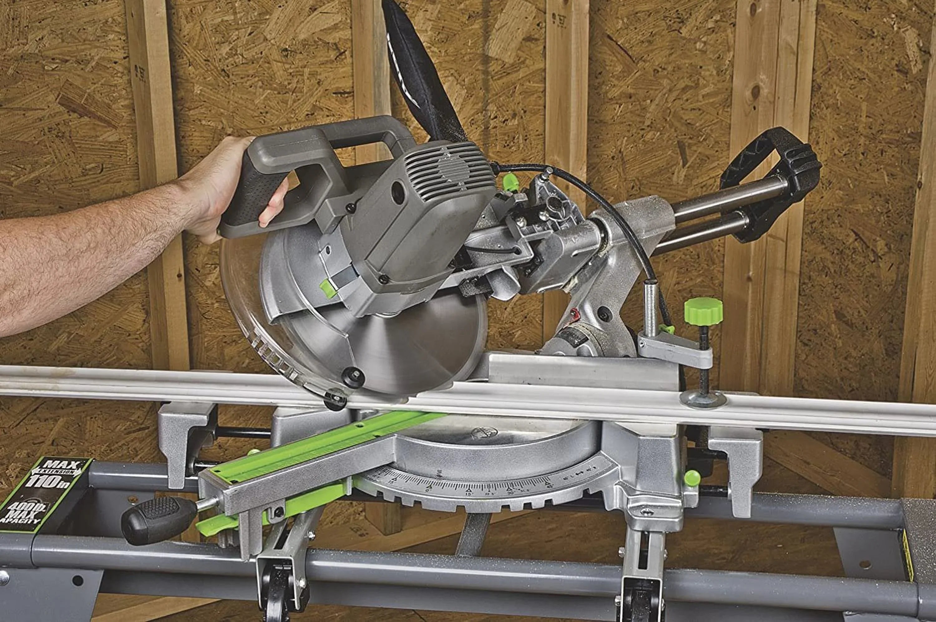 Amp Saw Bag, with Blade Sliding Electric Spindle 15 Extension Miter 10" Brake, Wings, 60T Carbide-Tipped Compound Light, and Laser Genesis Dust Lock, GMSDR1015LC