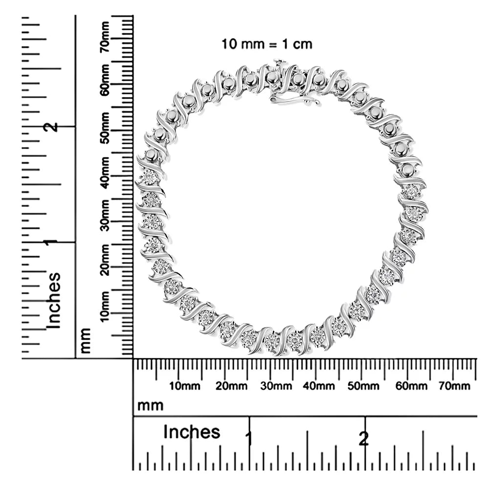 Silver - (J-K Clarity) Sterling 7.50 Link Bracelet - Tennis Set 1/2 .925 dimension Diamond "S" Color, Miracle I2-I3 Cttw