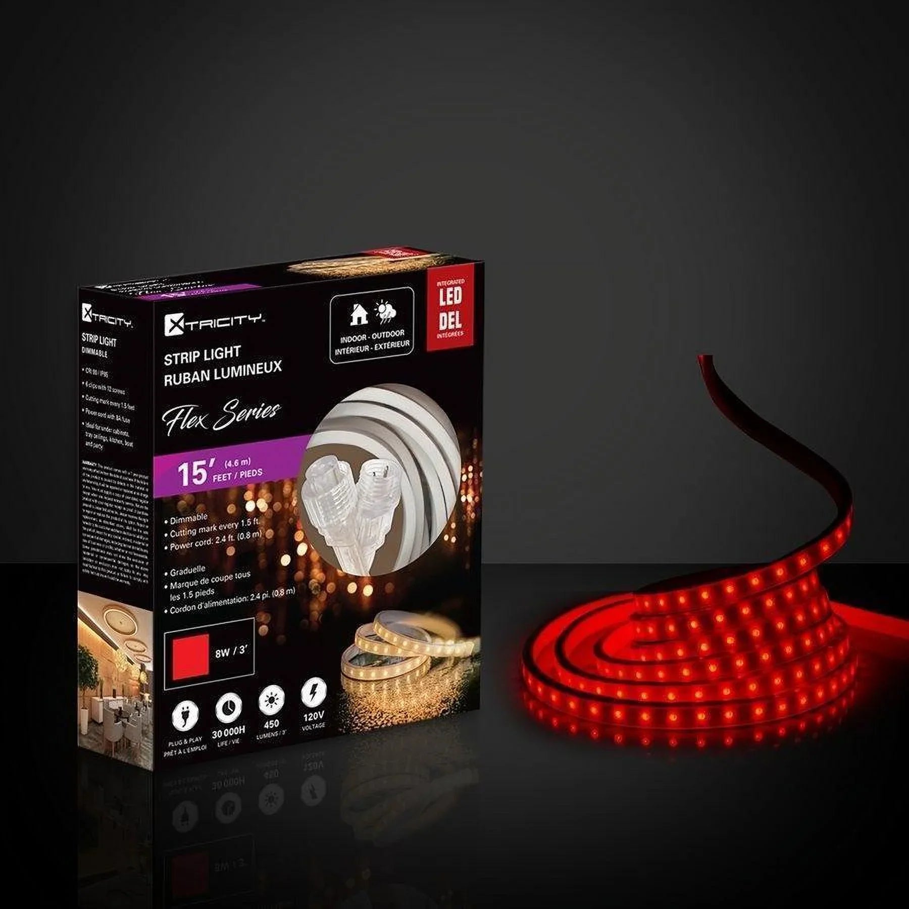 strip led flexible feet/8w-3'/120v/Red Xtricity Indoor exterior 15 and